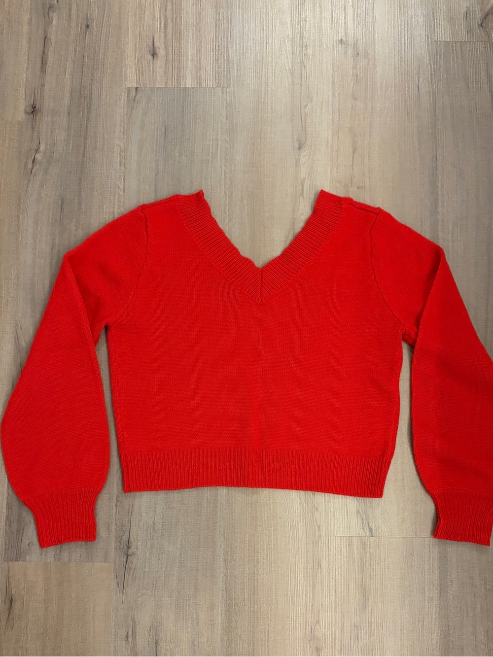 Red V-Neck Cropped Sweater - Women